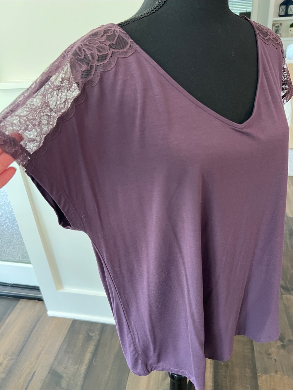 Soma Plum Lace-Trim V-Neck Short Sleeve Tee